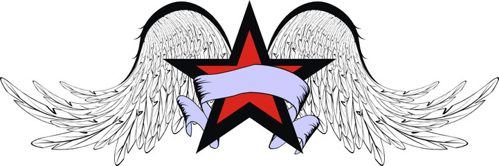 Winged star tattoo sticker isolated in vector format 