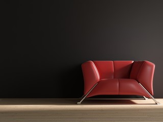red leather armchair to  face a blank wall