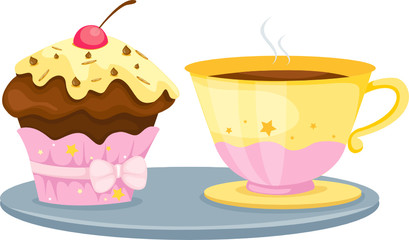 cup of coffee and cute cup cake
