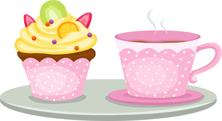 cup of coffee and cute cup cake