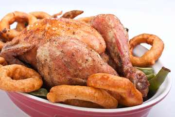 chicken with green beans and onion rings