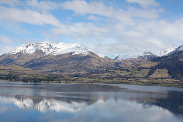 Mountians reflected in clear lake