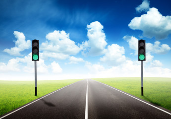 road and green traffic light