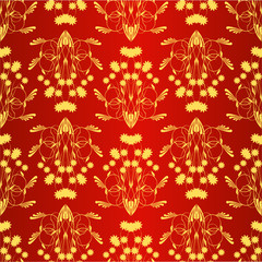 seamless texture желтые flowerses on red