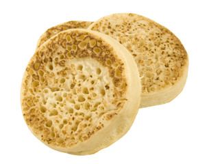 three stacked english muffins isolated on white background
