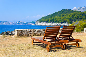 Longue on beach in Dubrovnik, Croatia