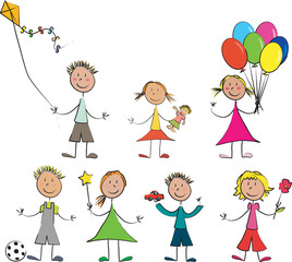 Vecteur 7 enfants jouets