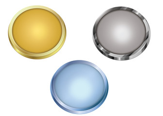 metallic buttons gold silver blue vector