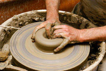 Pottery handcraft close-up at evening greek light