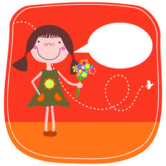 Cartoon girl with flowers