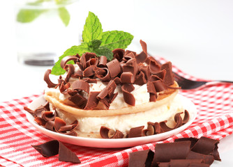 Pancakes with curd cheese and chocolate