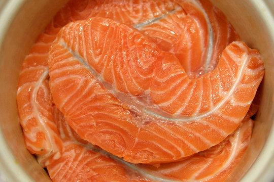 Close-up fresh slices of salmon fillet