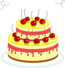 Big cherry cake, vector image