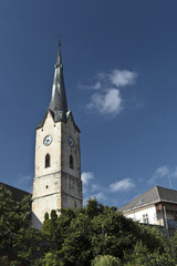 Fototapeta na wymiar Small town church tower