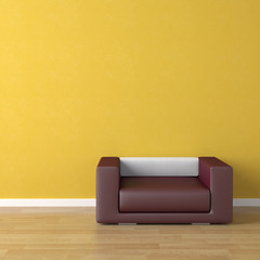 interior design violet couch on yellow