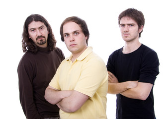 tree young casual man on a white background