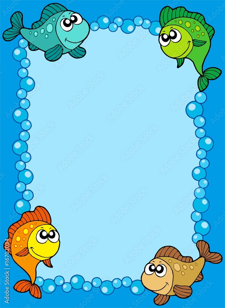 Poster cute frame with fishes and bubbles