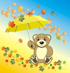 Bruin with umbrella. Autumn composition. Vector