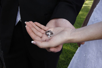 Bride Holding Wedding Rings in Hand