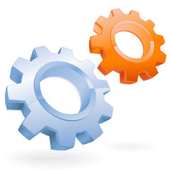 blue and orange gears setting vector icon