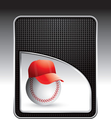 Fototapeta premium Baseball with hat on black checkered background