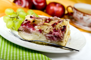 Rhubarb cake on a plate