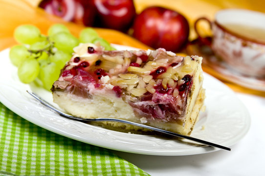 Rhubarb cake on a plate