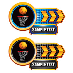 basketball hoop on blue arrow web banners