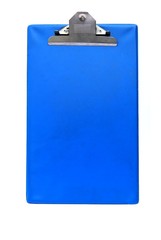 Empty blue clipboard isolated on white background