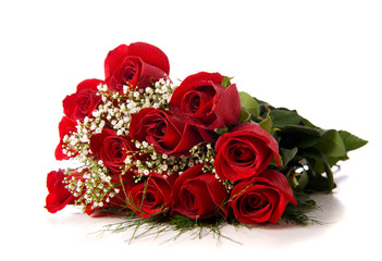 Boquet or red roses on white