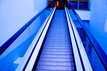 blue moving escalator