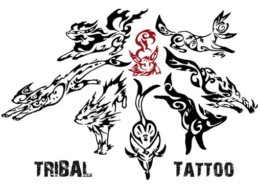 vector illustration animal tattoo collage (vector)
