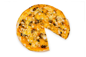 Round pizza isolated on the white background