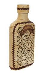 wooden russian ornate flask isolated on white