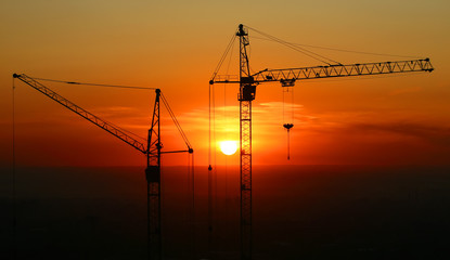 Construction site on sunset.