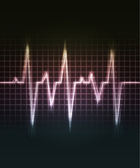 Shiny neon sound wave on black background.