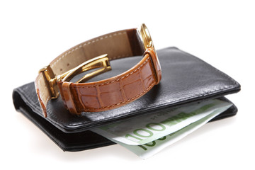 purse and watch isolated on white background