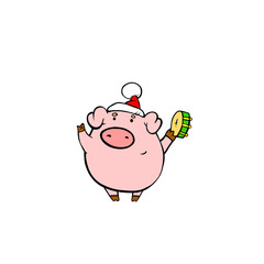 Fototapeta premium Piggy sing & play tambourine