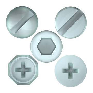 A render of a set of several screw heads from above