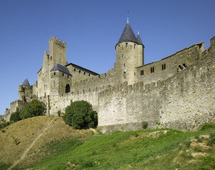 Fototapeta na wymiar Carcassone is a fortified French town in province of Languedoc