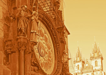astronomical clock and the Tyn cathedral, Prague