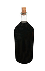 Retro bottle with red wine isolated on white.
