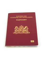 One Dutch passport over white background