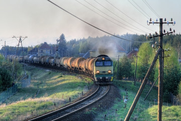 Freight train leaving the station