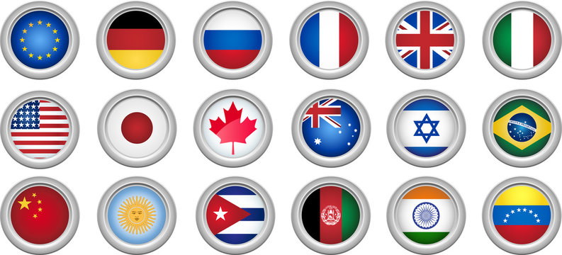 Set of 18 buttons for several countries