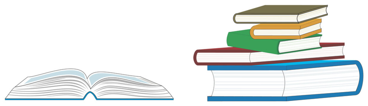 Vector Illustration of a Open Book and a Stack of Books