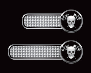 Skull and crossed racing flags on checkered tabs