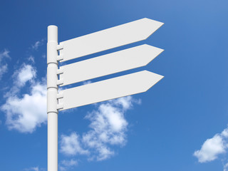 Blank white sign on a blue cloudy sky