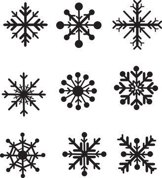 snowflakes set drawn up as black silhouettes