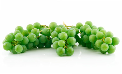 Three Bunches of Ripe Green Grapes Isolated on White